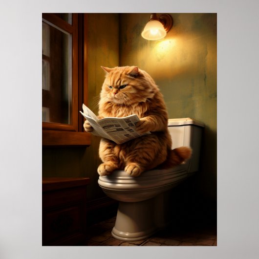 Poster Funny Fat Cat Lecture journal sur Toilet (Devant)