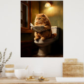 Poster Funny Fat Cat Lecture journal sur Toilet (Cuisine)