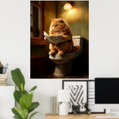Poster Funny Fat Cat Lecture journal sur Toilet (Bureau à domicile)