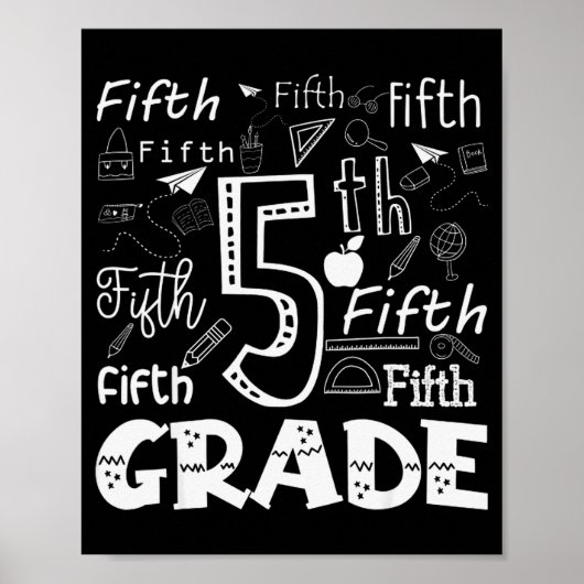 Poster Funny Fifth Grade Doodle Tygraphy Birthday Design  (Devant)