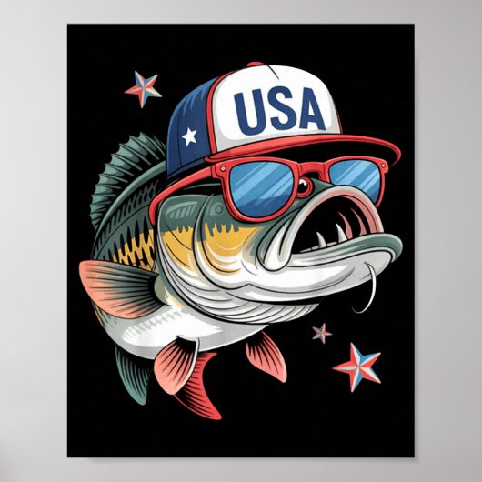 Poster Funny Fishing &amp; Fisherman Gift American Flag  (Devant)