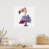 Poster Funny Flamant rose rose avec machine à coudre (Cuisine)