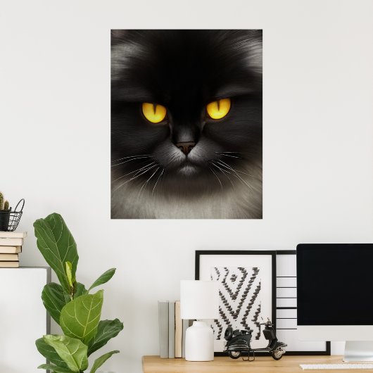 Poster Funny Fluffeux noir Perse noir chaton visage (Bureau à domicile)