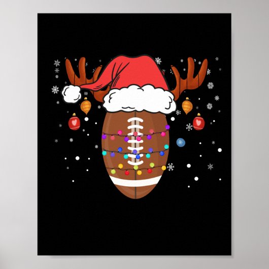 Poster Funny football Reindeer Santa Hat (Devant)