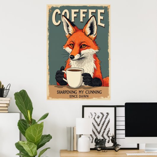 Poster Funny Fox Coffee Art (Bureau à domicile)