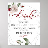 Poster Funny Free Drinks Bar Menu Signer Blush Rose (Devant)