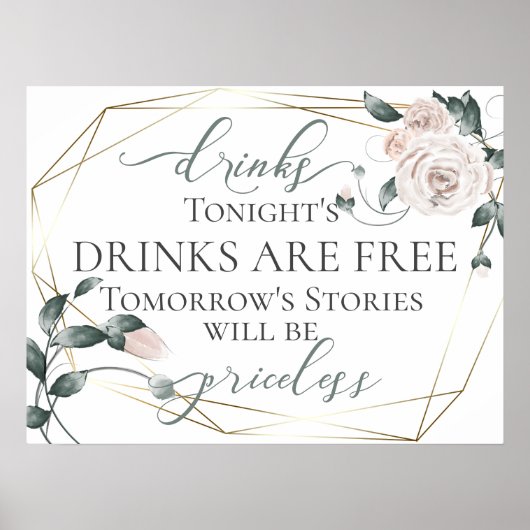 Poster Funny Free Drinks Bar Menu Signer Rose Gold (Devant)