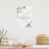 Poster Funny Free Drinks Bar Menu Signer Rose Gold (Cuisine)