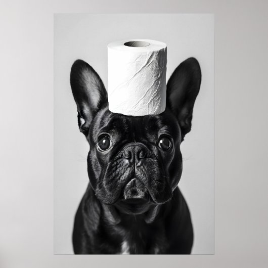 Poster Funny French Bulldog Bathroom Print, Toilet Paper (Devant)