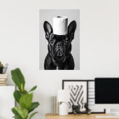 Poster Funny French Bulldog Bathroom Print, Toilet Paper (Bureau à domicile)