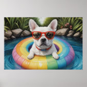 Poster Funny French Bulldog flottant dans un étang (Devant)