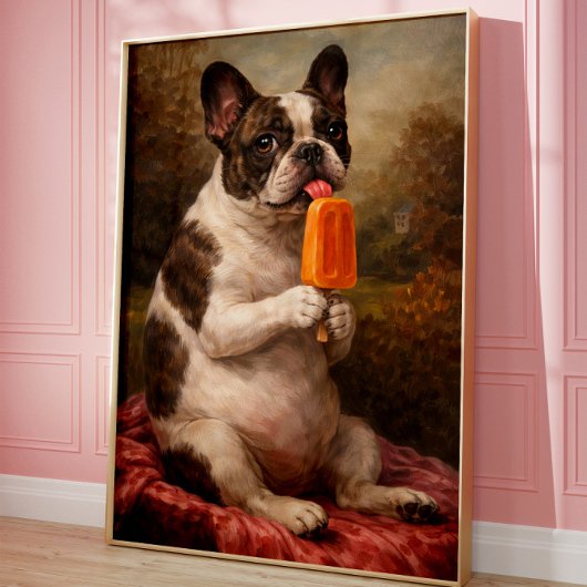 Poster Funny French Bulldog Popsicle Wall Art Print