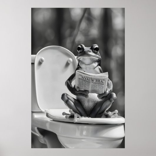 Poster Funny Frog Bathroom Print, Reading Newspaper on (Devant)