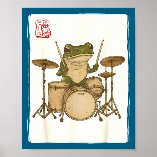 Poster Funny Frog Drum Rock Music Kawaii Japanese  (Devant)