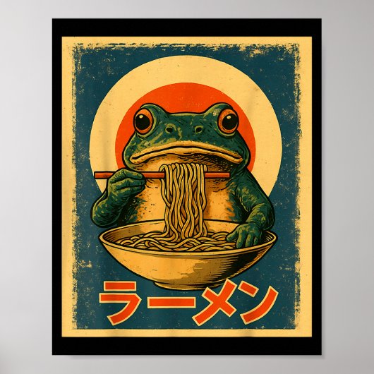 Poster Funny Frog Ramen Kawaii Retro Japanese Rising Sun (Devant)