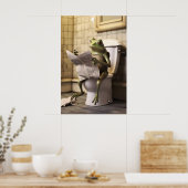 Poster Funny Frog Toilet Print, Newspaper Reading Animal (Cuisine)
