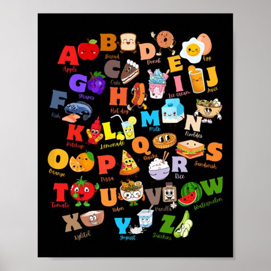 Poster Funny Fruit And Foodie Alphabet Abcs Kindergarten (Devant)
