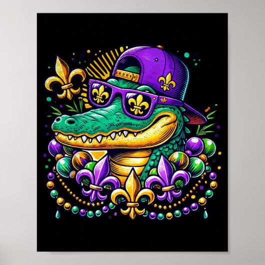 Poster Funny Gator Mardi Gras (Devant)