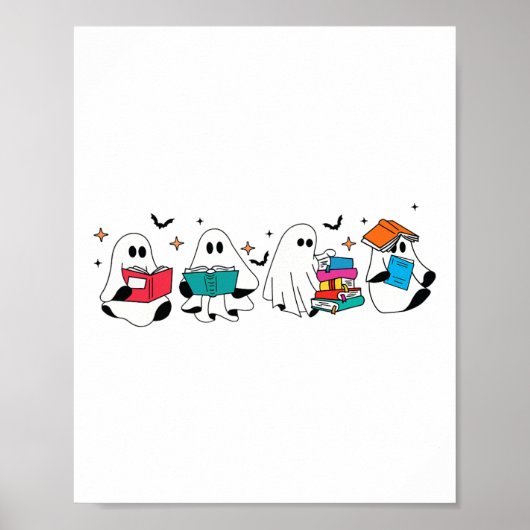 Poster Funny Ghost Lecture Livres Enseignant Halloween Éf (Devant)