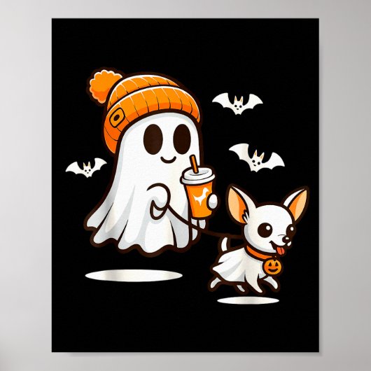Poster Funny Ghost Walking Chihuahua Dog Halloween Women (Devant)