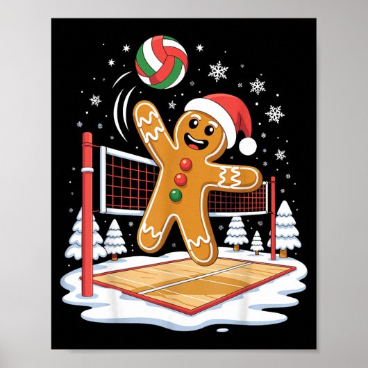 Poster Funny Gingerbread Volleyball Player Christmas (Devant)