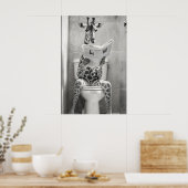 Poster Funny Giraffe Bathroom Print, Reading Newspaper (Cuisine)