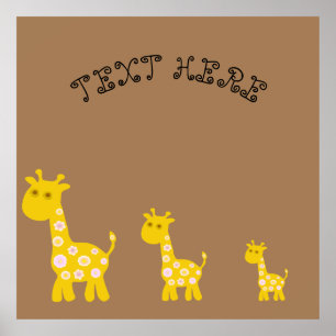 Poster Funny Giraffe fleurie jaune de fleurs rétro motif