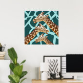 Poster Funny Giraffe Imprimer Turquoise bleu sauvage Moti (Bureau à domicile)