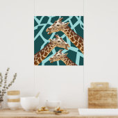 Poster Funny Giraffe Imprimer Turquoise bleu sauvage Moti (Cuisine)