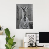 Poster Funny Giraffe in Bathrobe Print, Quirky Bathroom (Bureau à domicile)