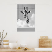 Poster Funny Giraffe in Bubble Bath Print, Vintage (Cuisine)