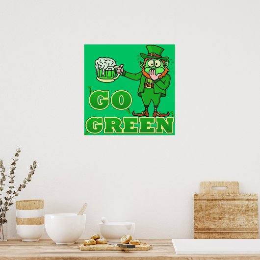 Poster Funny "Go Green" Drinking Leprechaun (Cuisine)