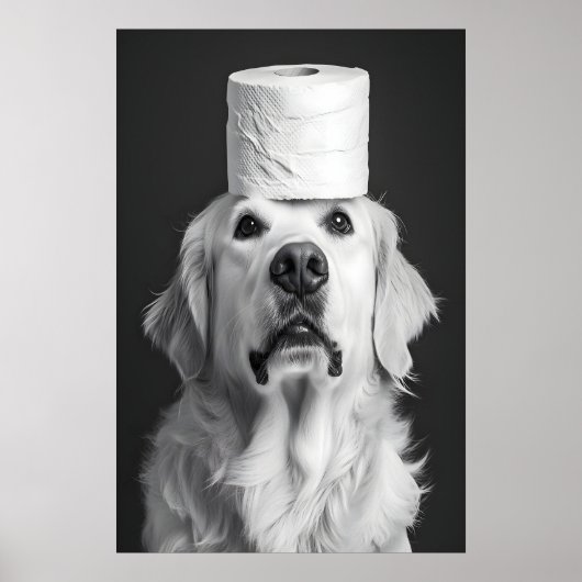 Poster Funny Golden Retriever Bathroom Print, Toilet (Devant)