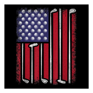 Poster Funny Golf American Flag Golf Player Vintage Golfe