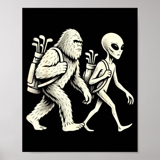 Poster Funny Golf Bigfoot Sasquatch Alien Ufo Golfer (Devant)