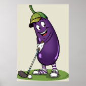 Poster Funny Golf Eggplant Character: Cartoon Golfer Vege (Devant)