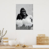 Poster Funny Gorilla Bubble Bath Print, Bathroom Animal (Cuisine)