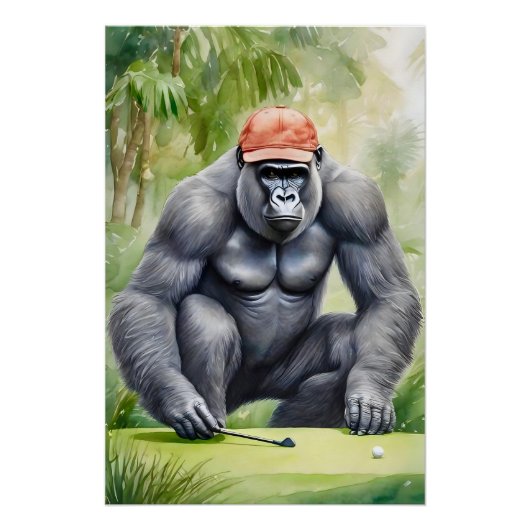 Poster Funny Gorilla dans le Casquette de baseball rouge  (Devant)