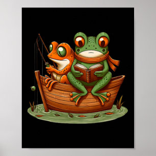 Poster Funny Grenouille Toad Pêcher Vintage Clic Livre To