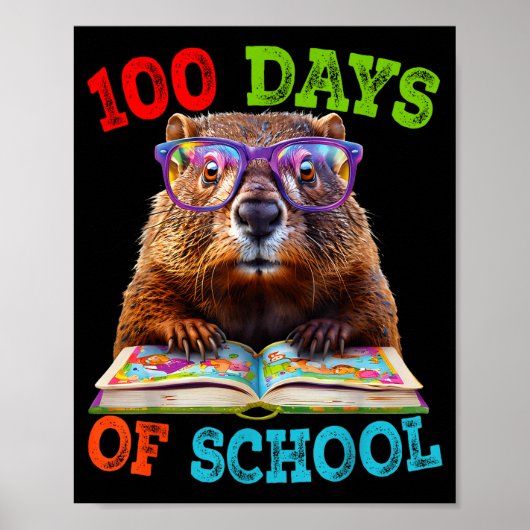Poster Funny Groundhog 100th Day Of School Teacher Ground (Devant)
