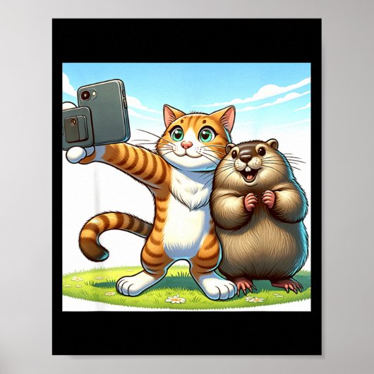 Poster Funny Groundhog Day Cat Taking Selfie With Groundh (Devant)
