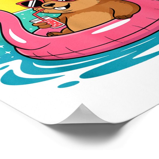 Poster Funny Groundhog Hawaiian Flamingo Float Beach Summ (Coin)