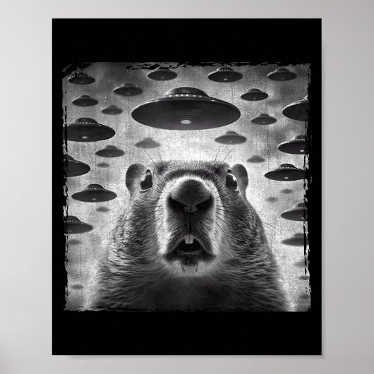 Poster Funny Groundhog Selfie With Alien Ufos Groundhog D (Devant)