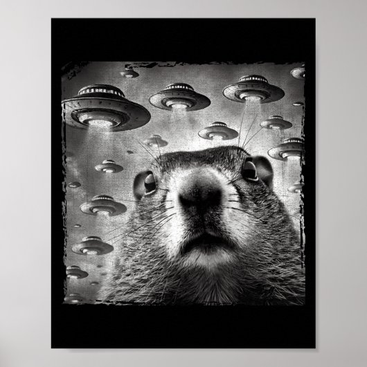 Poster Funny Groundhog Selfie With Alien Ufos Groundhog D (Devant)