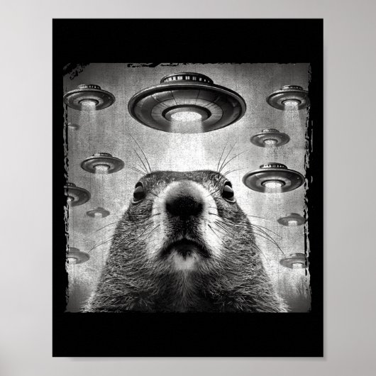 Poster Funny Groundhog Selfie With Alien Ufos Groundhog D (Devant)