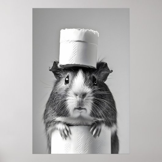 Poster Funny Guinea Pig Bathroom Print, Toilet Paper Hat (Devant)