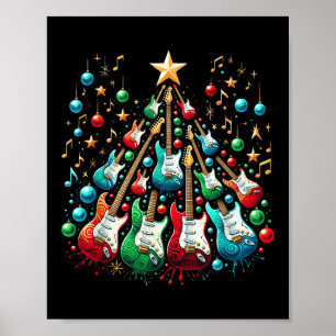 Poster Funny Guitare Santa Hat Noël Arbre Guitare Musique