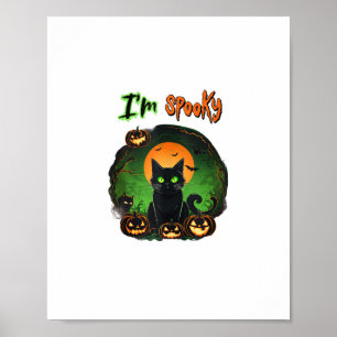 Poster Funny Halloween Éffrayant Chat noir Citrouille Cha
