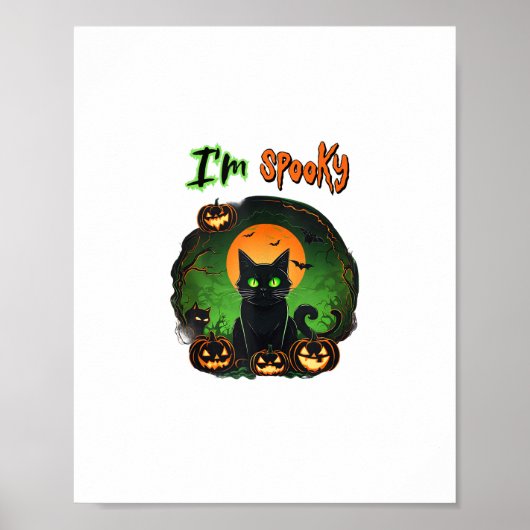 Poster Funny Halloween Éffrayant Chat noir Citrouille Cha (Devant)