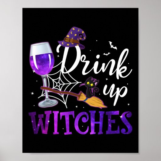 Poster Funny Halloween Hat Up Witches Funny Funny Drink (Devant)